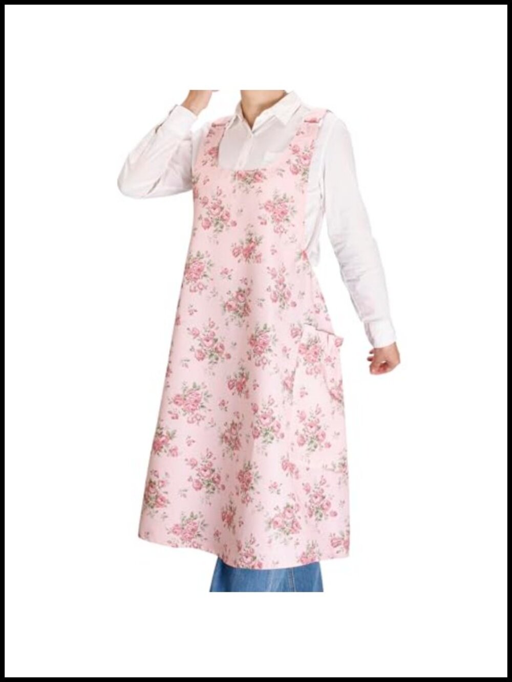 Cotton Floral Apron w/ Pockets Cross Back Cooking Baking